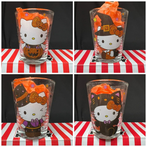 Sanrio Hello Kitty Halloween Glass Shot Glasses - Set Of 4 - Cat,Pumpkin,Witch - Picture 10 of 11
